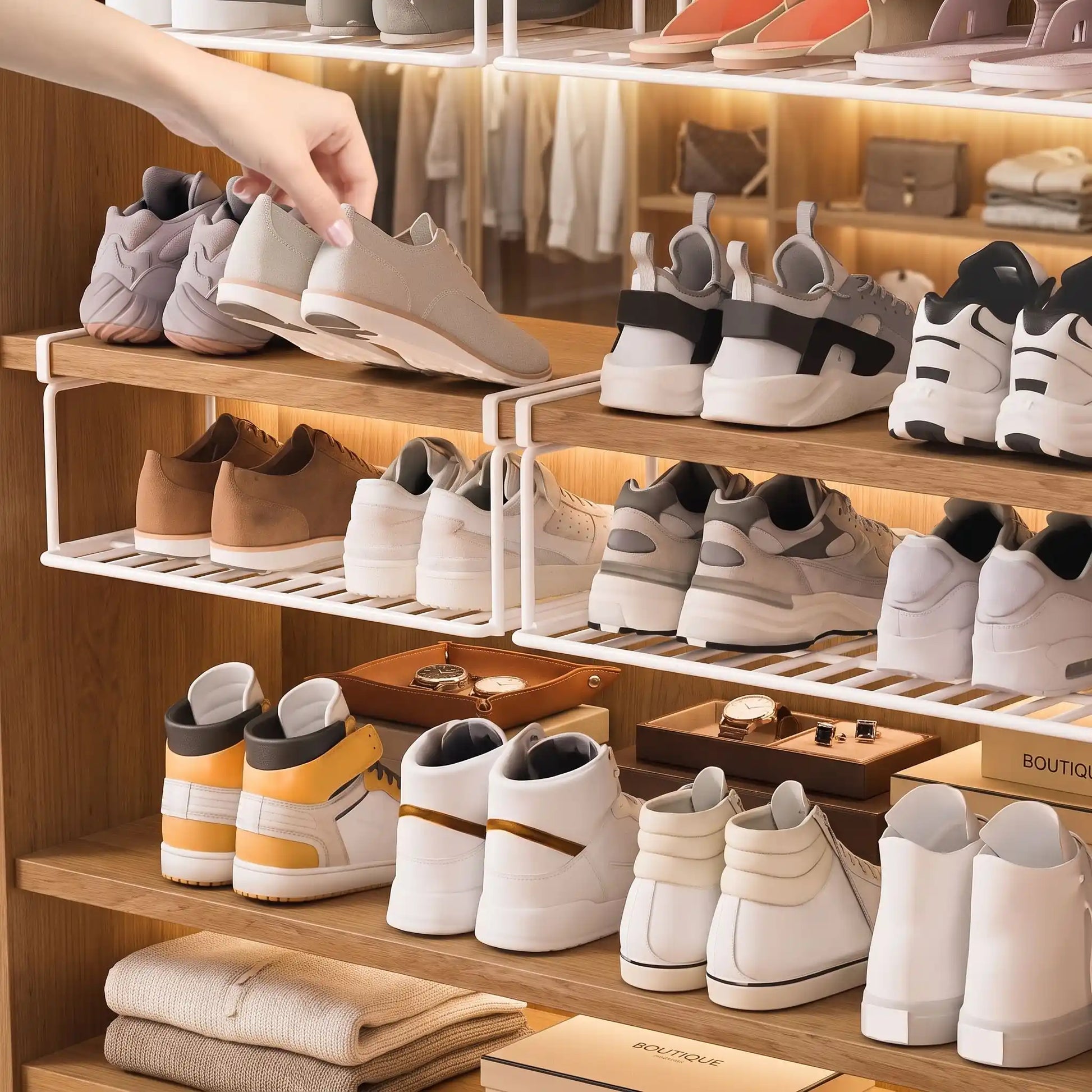 Etagere a chaussures suspendue ShoeHook blanche pour optimiser l’espace de l’entrée