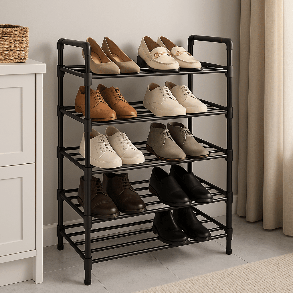 Étagère à Chaussures | Métal Noir Modulable 5 Niveaux Rangement chaussures Rangement signature 