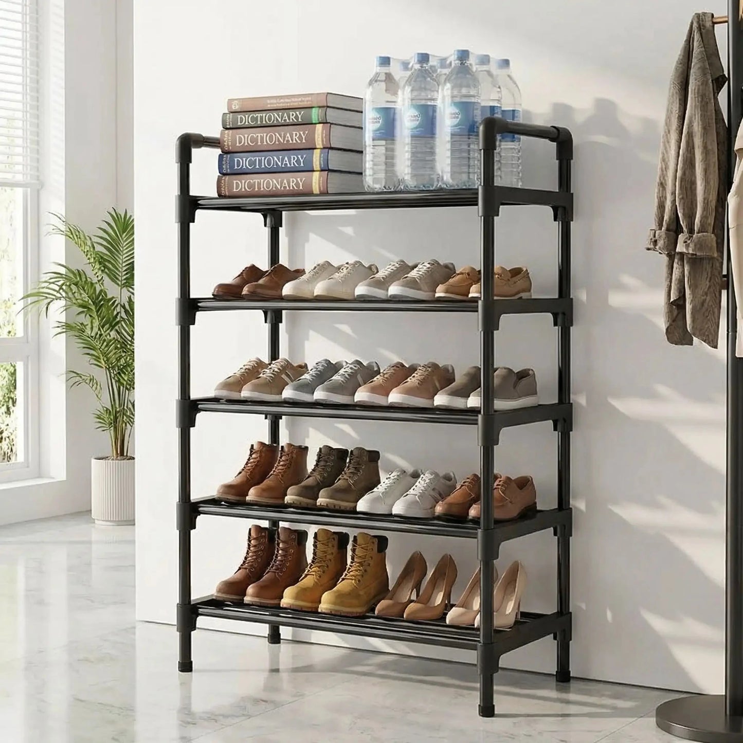 Étagère à Chaussures | Métal Noir Modulable 5 Niveaux Rangement chaussures Rangement signature 