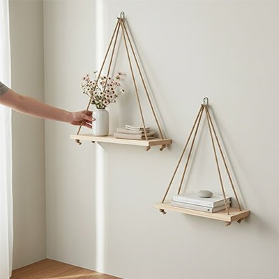 Etagere bois avec cordes