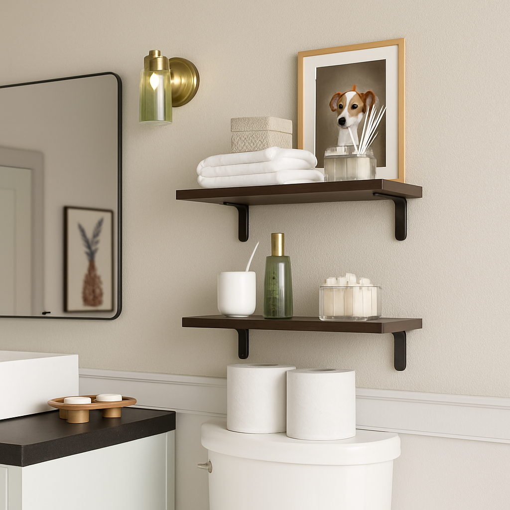 Etagere bois mural Rustique Duo  dans la salle de bain