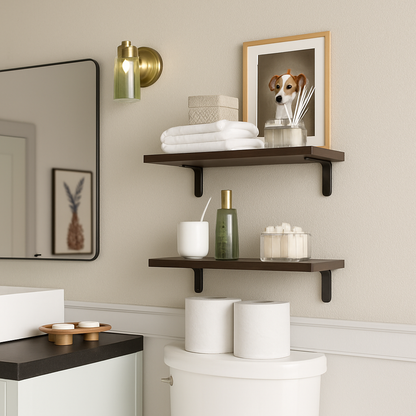 Etagere bois mural Rustique Duo  dans la salle de bain