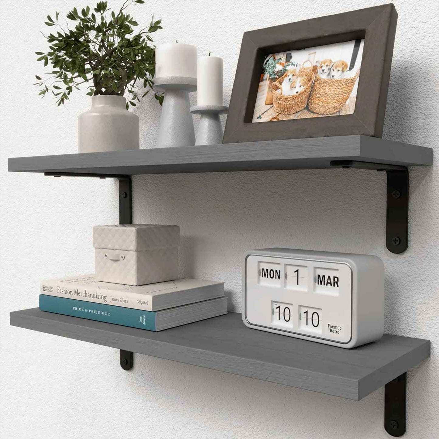 Etagere bois mural Rustique Duo gris
