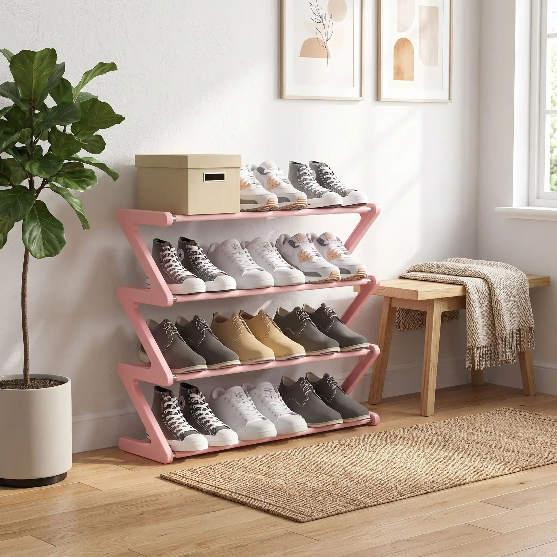 Etagere chaussures Fjell rose pink PP haute résistance pour un rangement stable et pratique