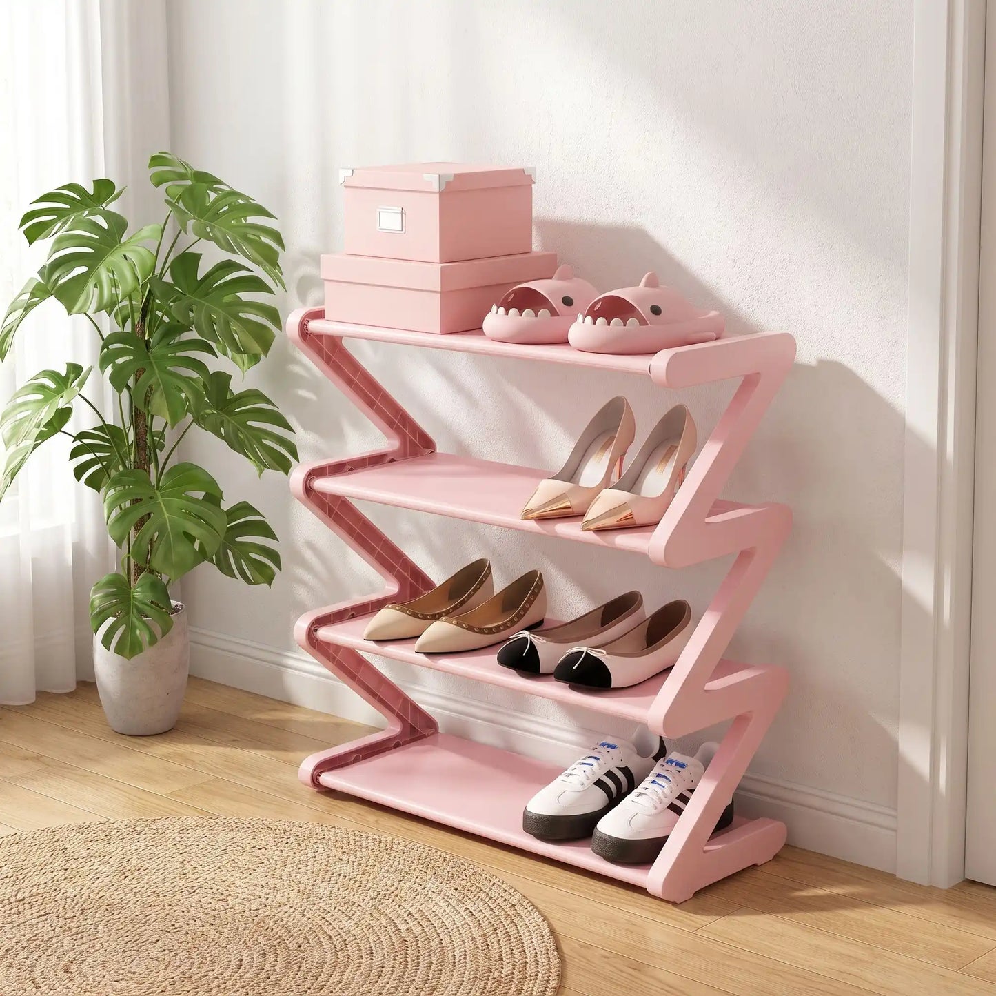 Rangement chaussures vertical en plastique robuste RosePink pour entrée ou dressing