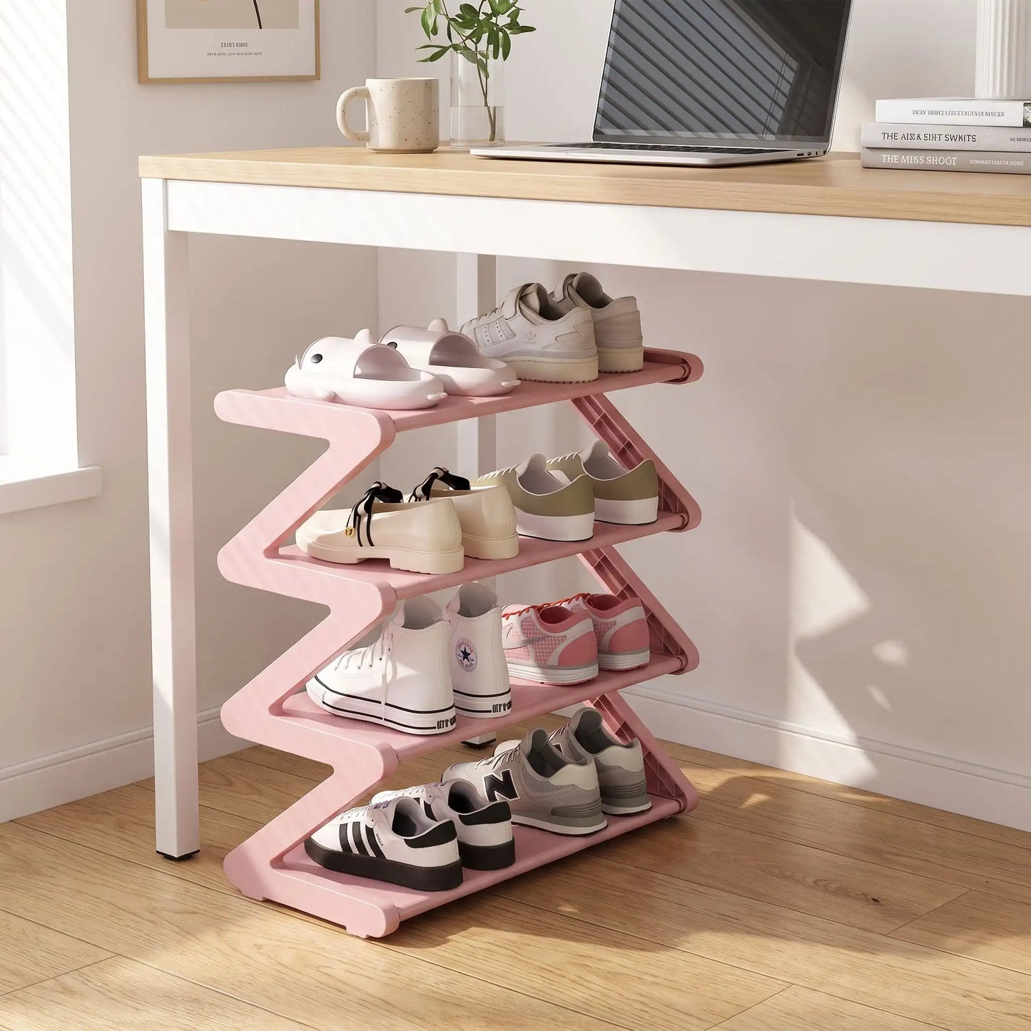 Etagere chaussures Fjell rose pink PP haute résistance avec structure solide pour optimiser l’espace