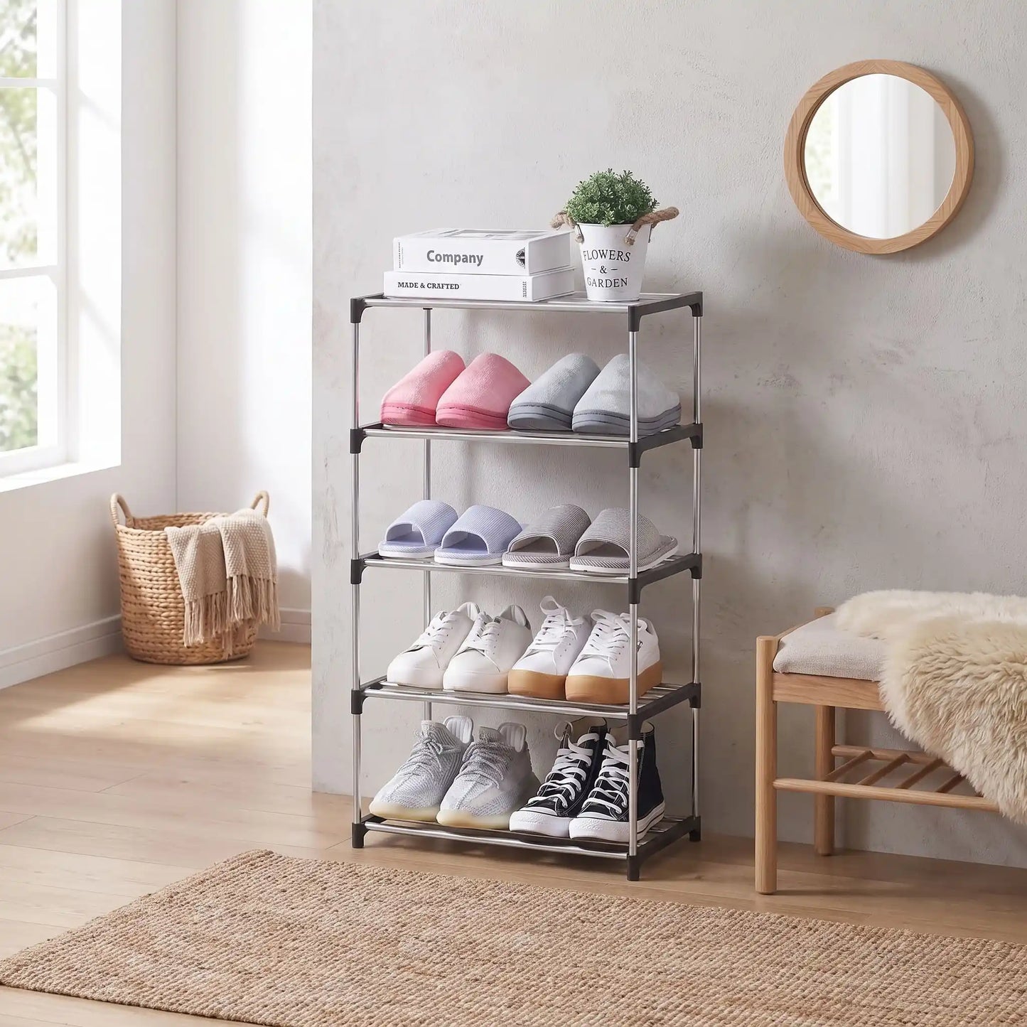 Étagère à chaussures NORDEN™ Slim MultiFlex en fer galvanisé et ABS renforcé pour organiser jusqu’à dix paires