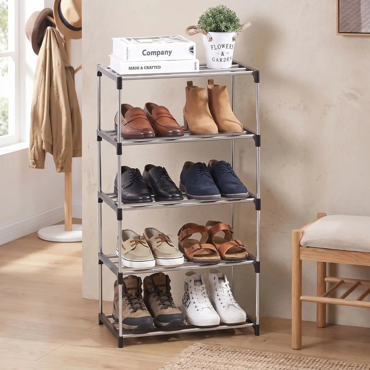 Étagère à chaussures NORDEN SLIM MULTIFLEX fer galvanisé ABS renforcé pour un rangement résistant