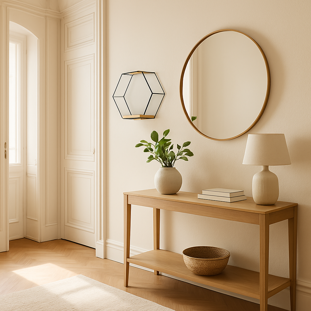 Etagere hexagonale bois métal entrée