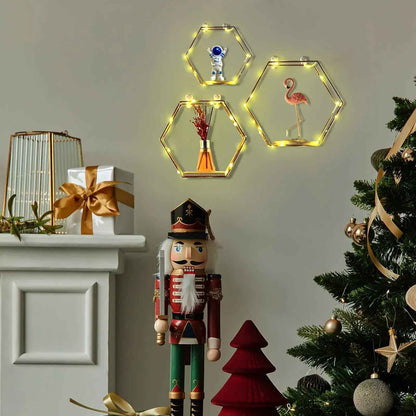 Etagere hexagonale bois métal Noël