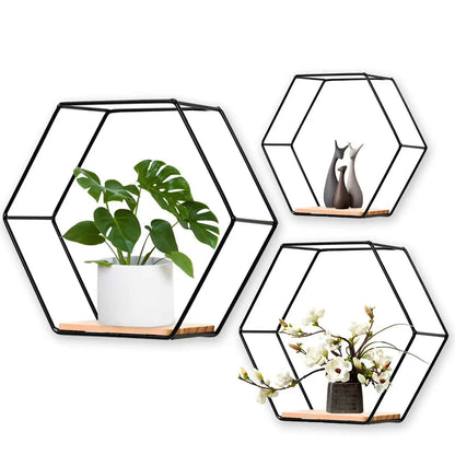 Etagere hexagonale bois métal petit moyen grand