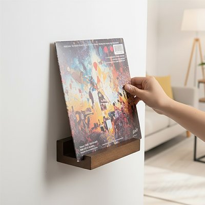 Etagere murale bois avec pochette de disque