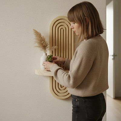 Etagere murale bois avec pot décoratif