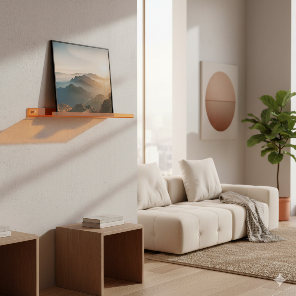 Étagère murale Plexiglass Flottante orange avec cadre