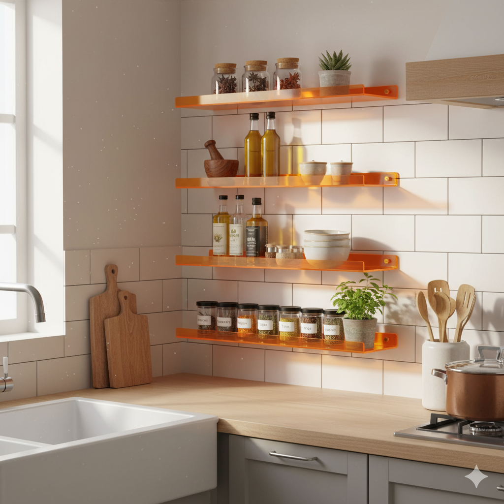 Étagère murale Plexiglass Flottante orange cuisine
