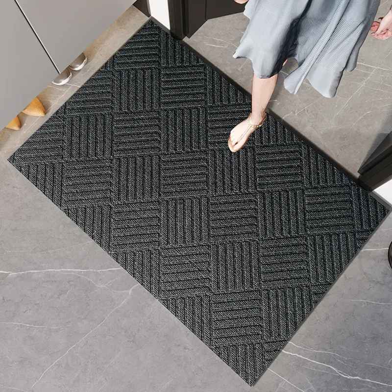 Grand tapis d'entrée absorbant antidérapant gris 