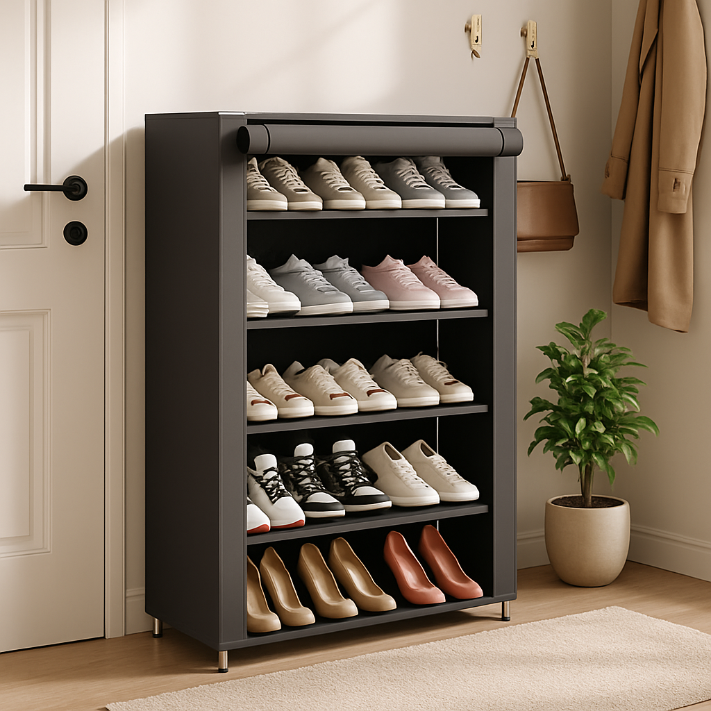 Meuble à chaussures slim gris anthracite pour 15 paires, design compact pour entrée étroite - Rangement Signature