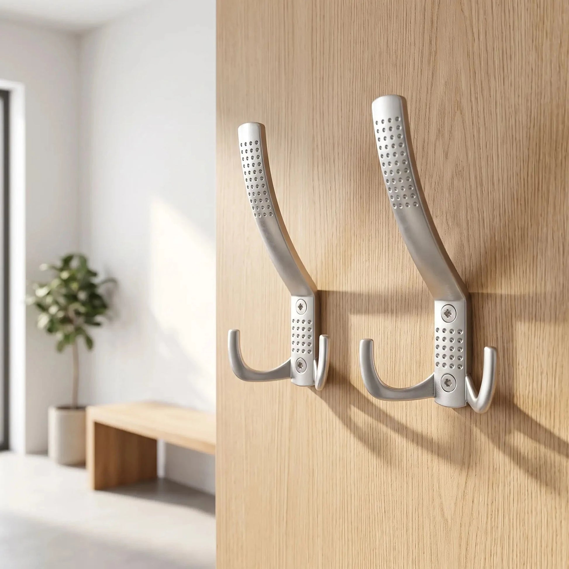 patere alliage de zinc elegant argent en duo pour suspendre vetements et accessoires