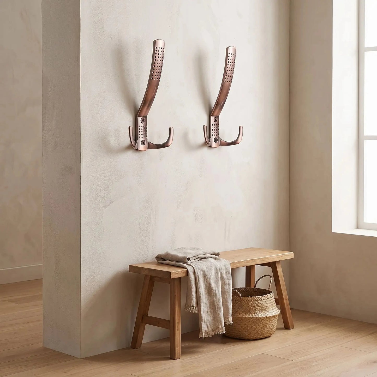 patere alliage de zinc elegant bronze en duo pour rangement mural
