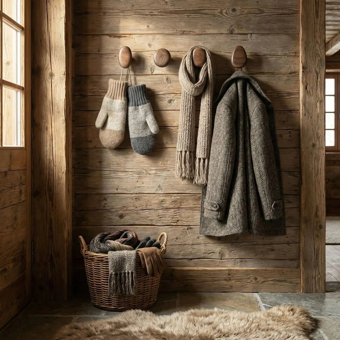 Patere bois massif style scandinave lot de 4 pour suspendre vêtements et accessoires dans une ambiance naturelle et rustique.