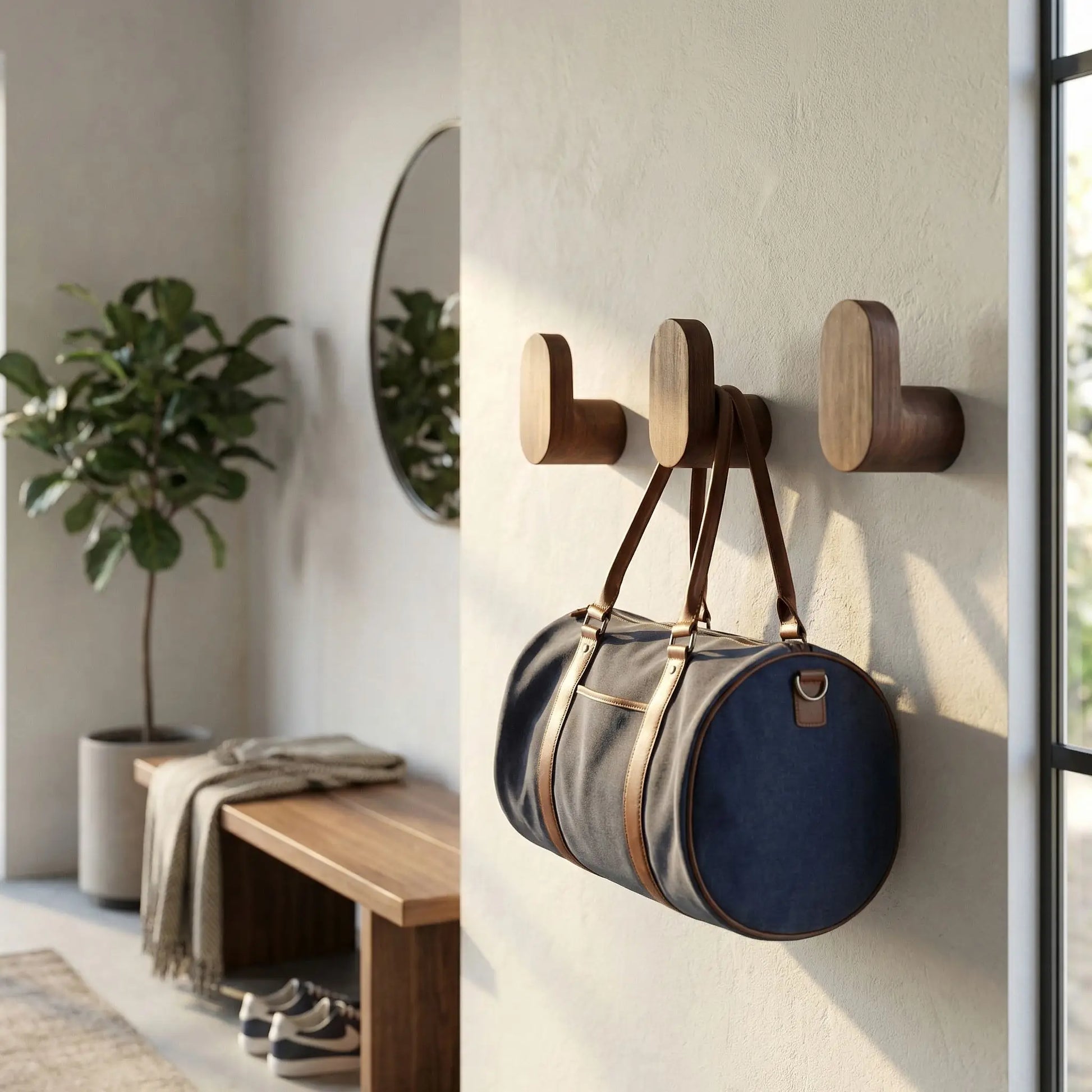 Patere bois noyer naturel solide