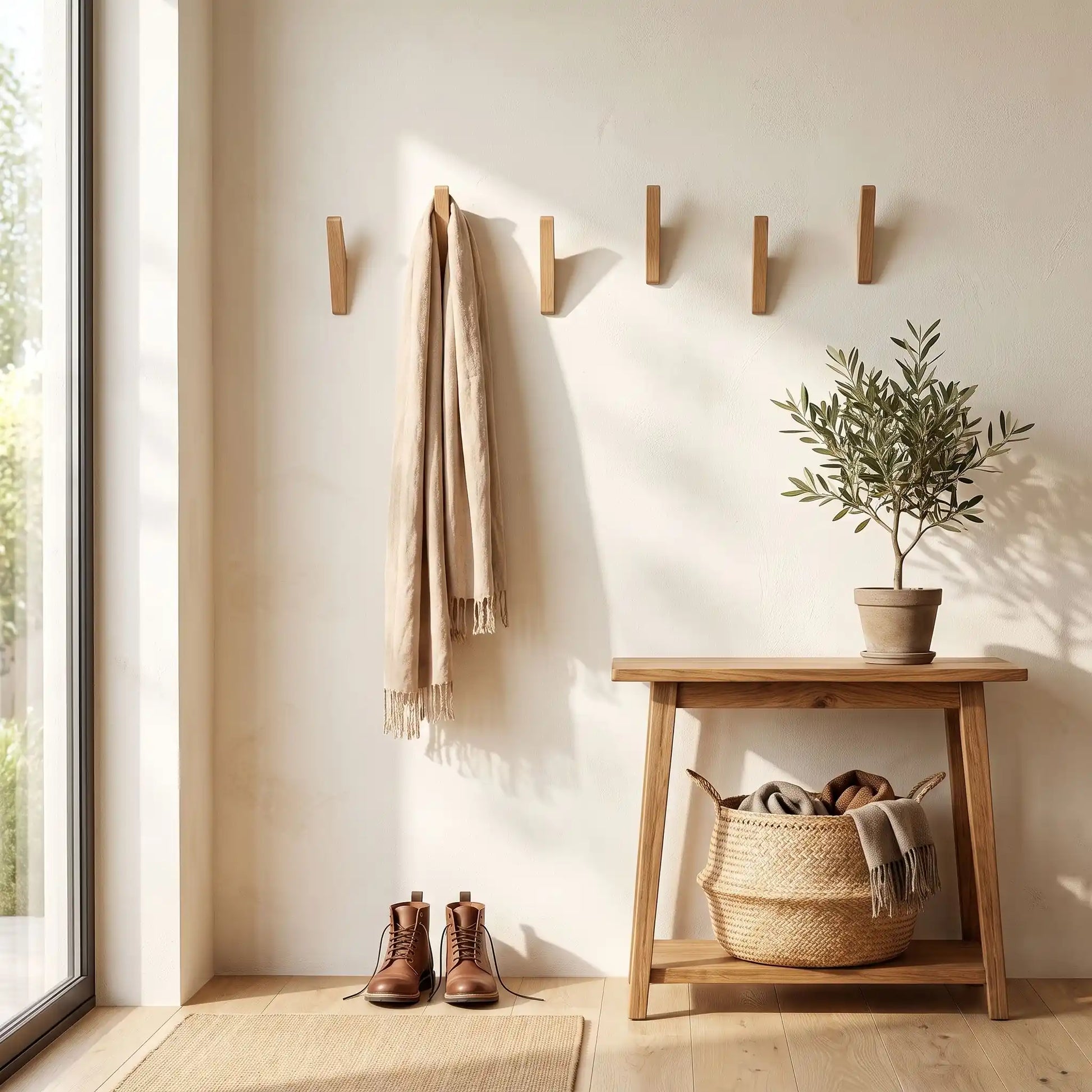 Patere bois SKOG™ angulaire en noyer ou chêne massif avec fixation invisible
