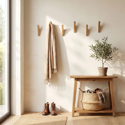 Patere bois SKOG™ angulaire en noyer ou chêne massif avec fixation invisible
