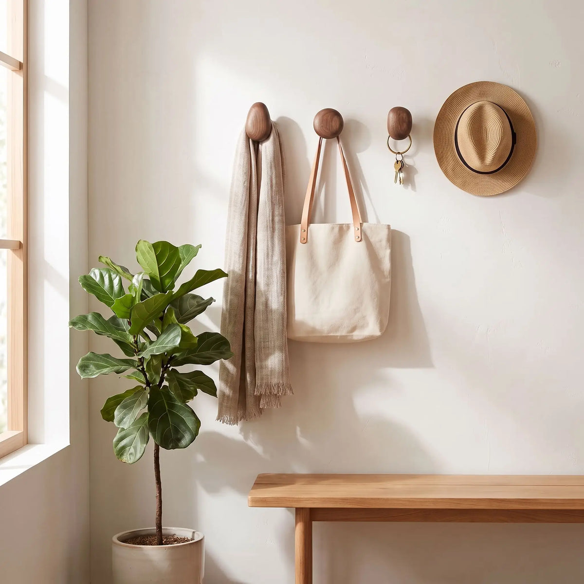 Patère bois SKOG™ en noyer massif, style scandinave, présentation d’une unité (vendu en lot de 4)