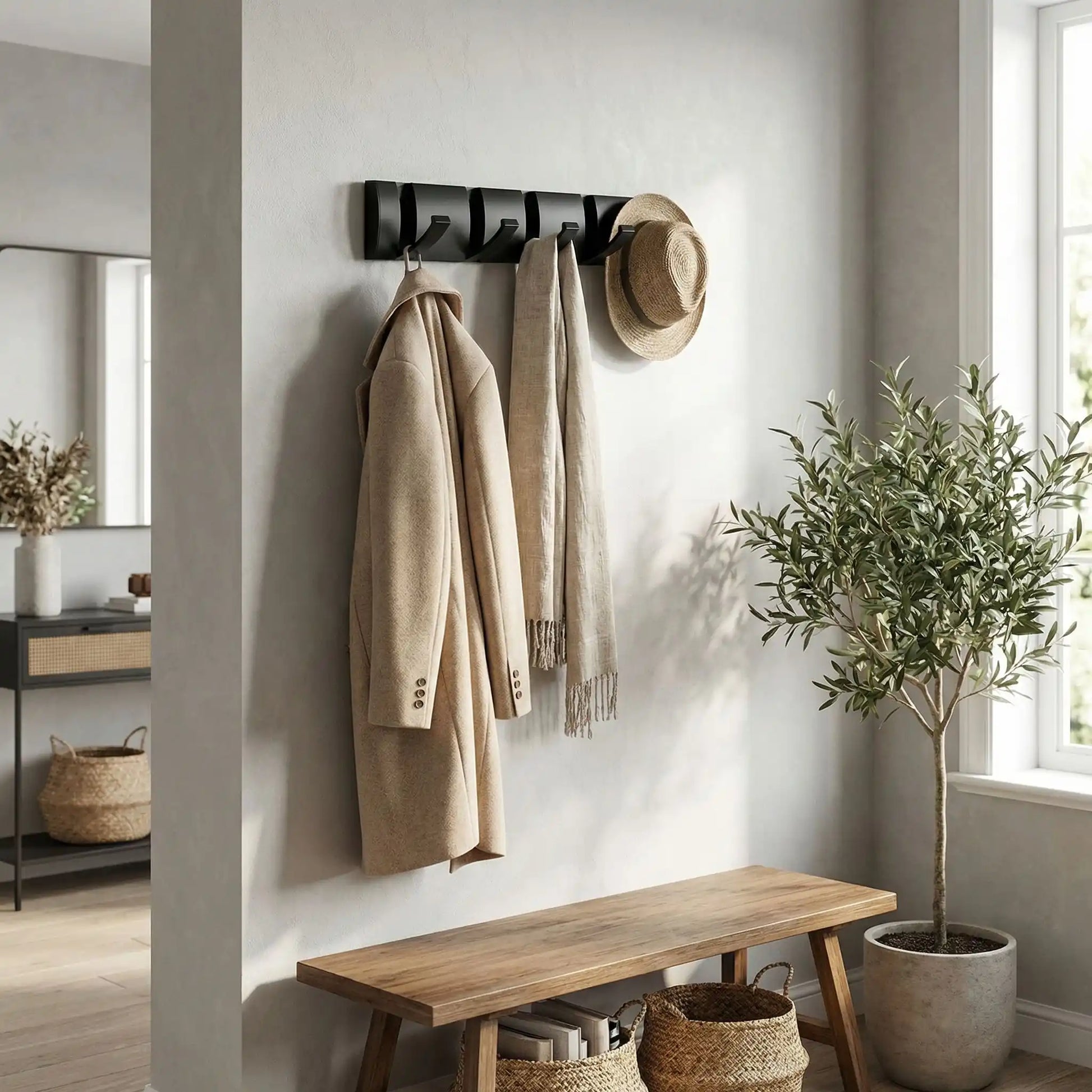 Patere mural avec veste et écharpe Aluminium Design Noir