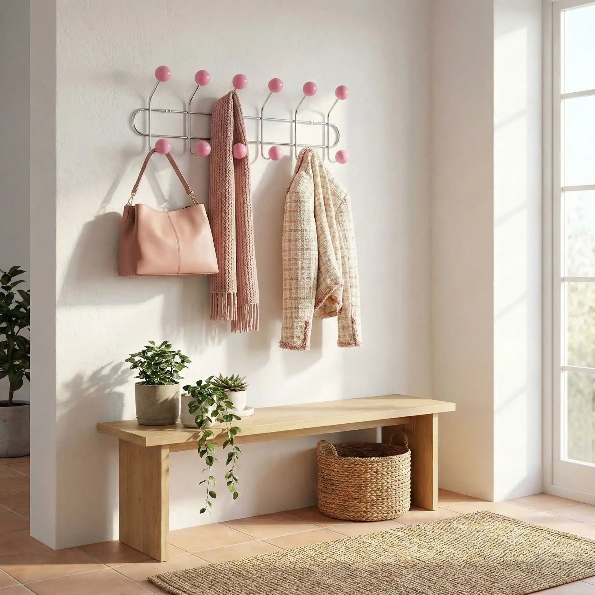 Patère murale six rangées de crochets Vintage Élégance Rose