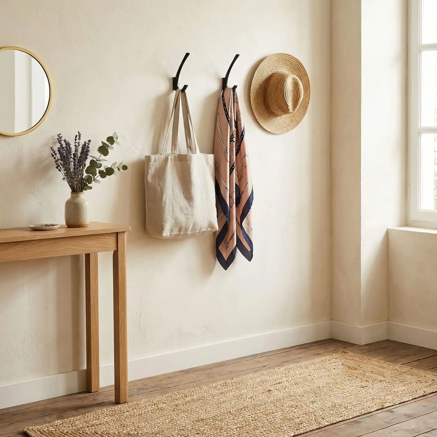 Patere noir avec sac et écharpe