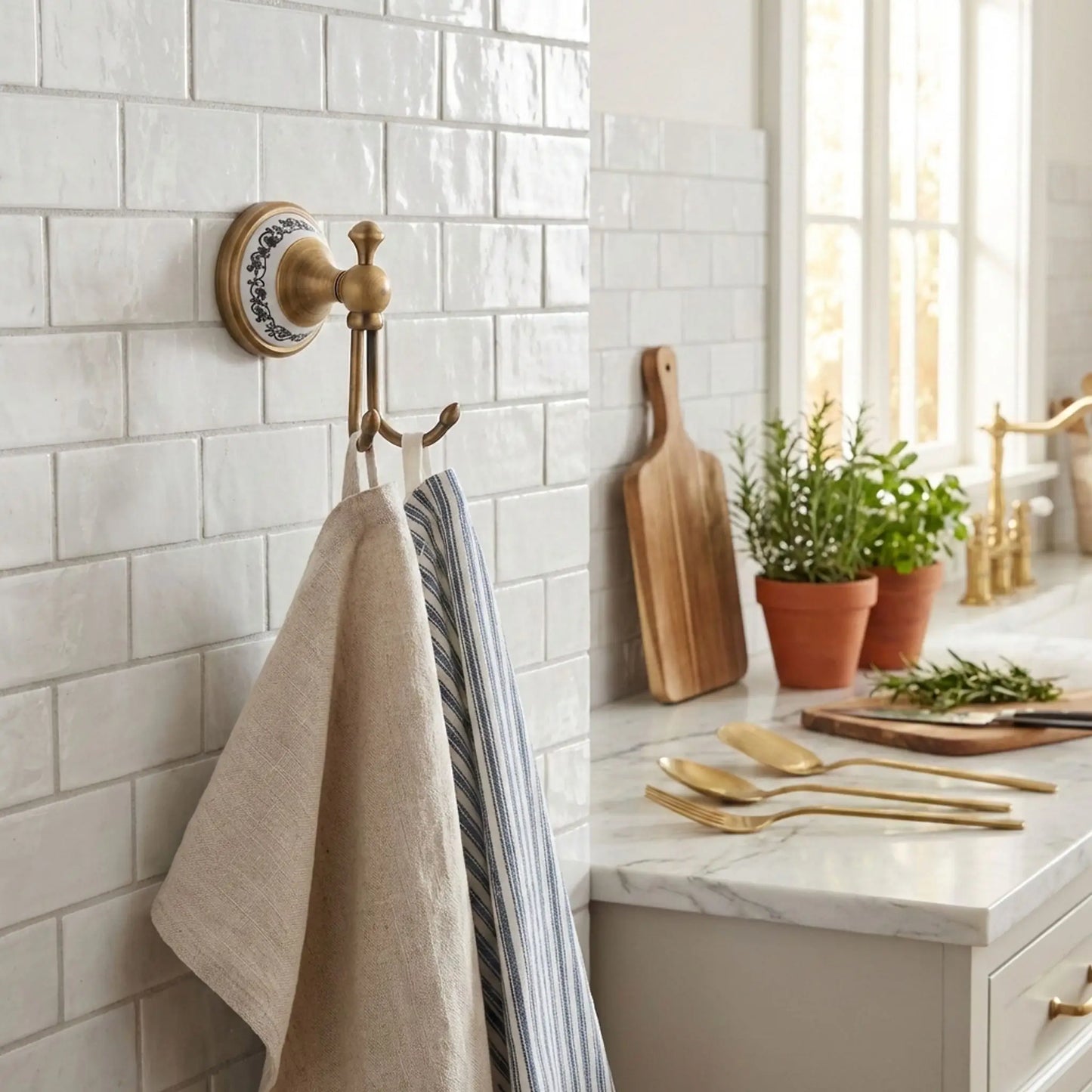 Patère victorienne en laiton céramique cuisine