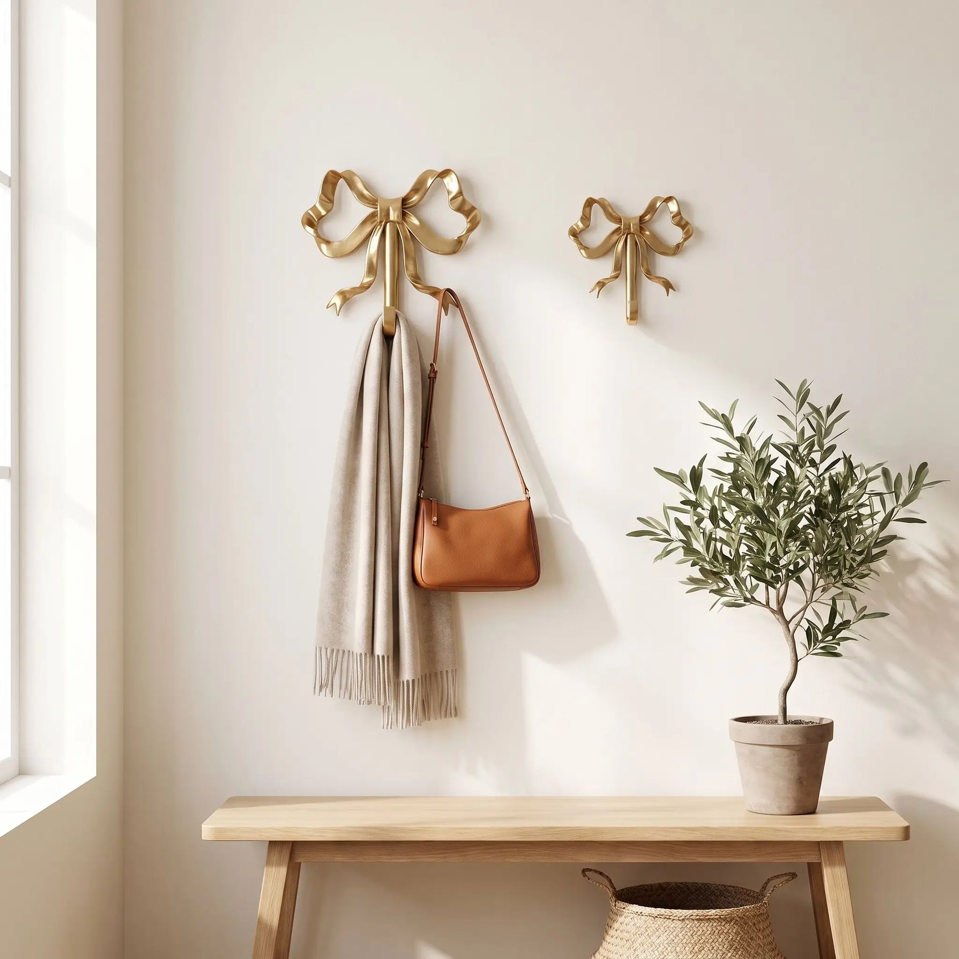 Patères dorées LYKKE™ design ruban en métal, ensemble de 2 crochets décoratifs