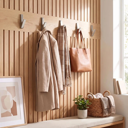 Patères murales LYKKE™ en alliage de zinc argenté, crochets design minimalistes, lot de 5