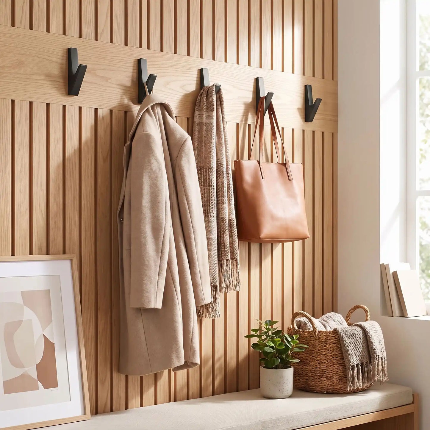 Patères murales LYKKE™ en alliage de zinc noir, crochets design minimalistes, lot de 5