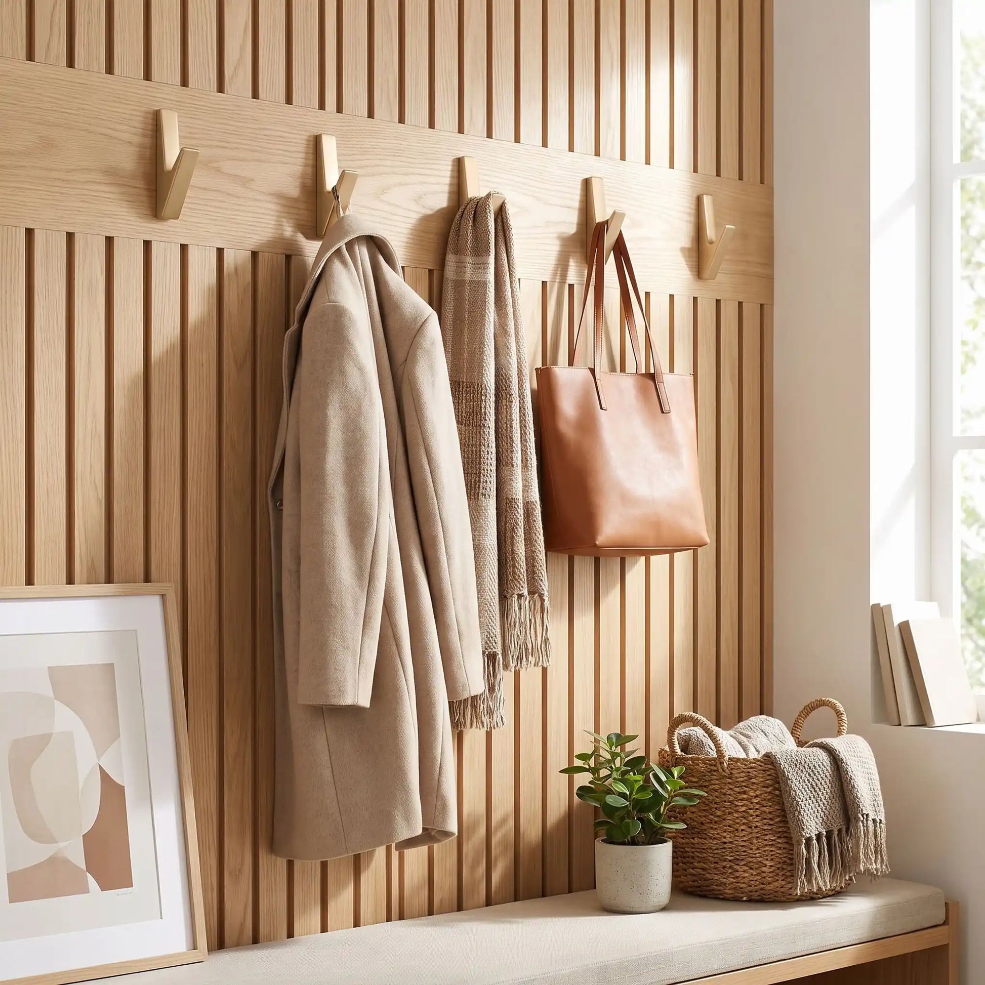 Patères murales LYKKE™ en alliage de zinc doré, crochets design minimalistes, lot de 5