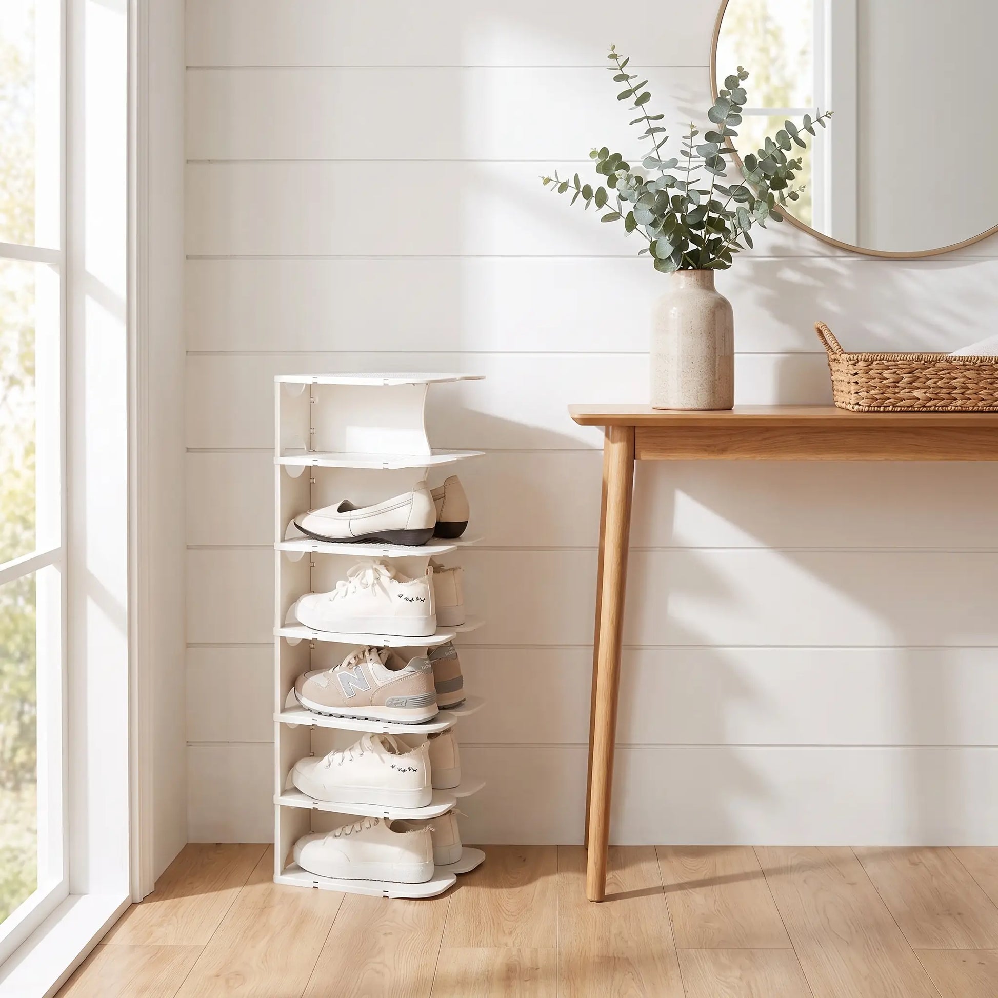 Rangement chaussures vertical en plastique résistant pour entrée 