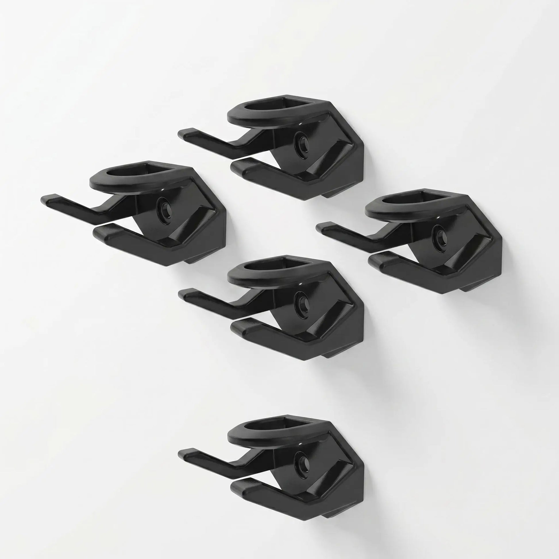 Lot de 5 crochets muraux noirs finition Noir Onyx pour casquettes, fixation sans perçage et design minimaliste OrganizPro.