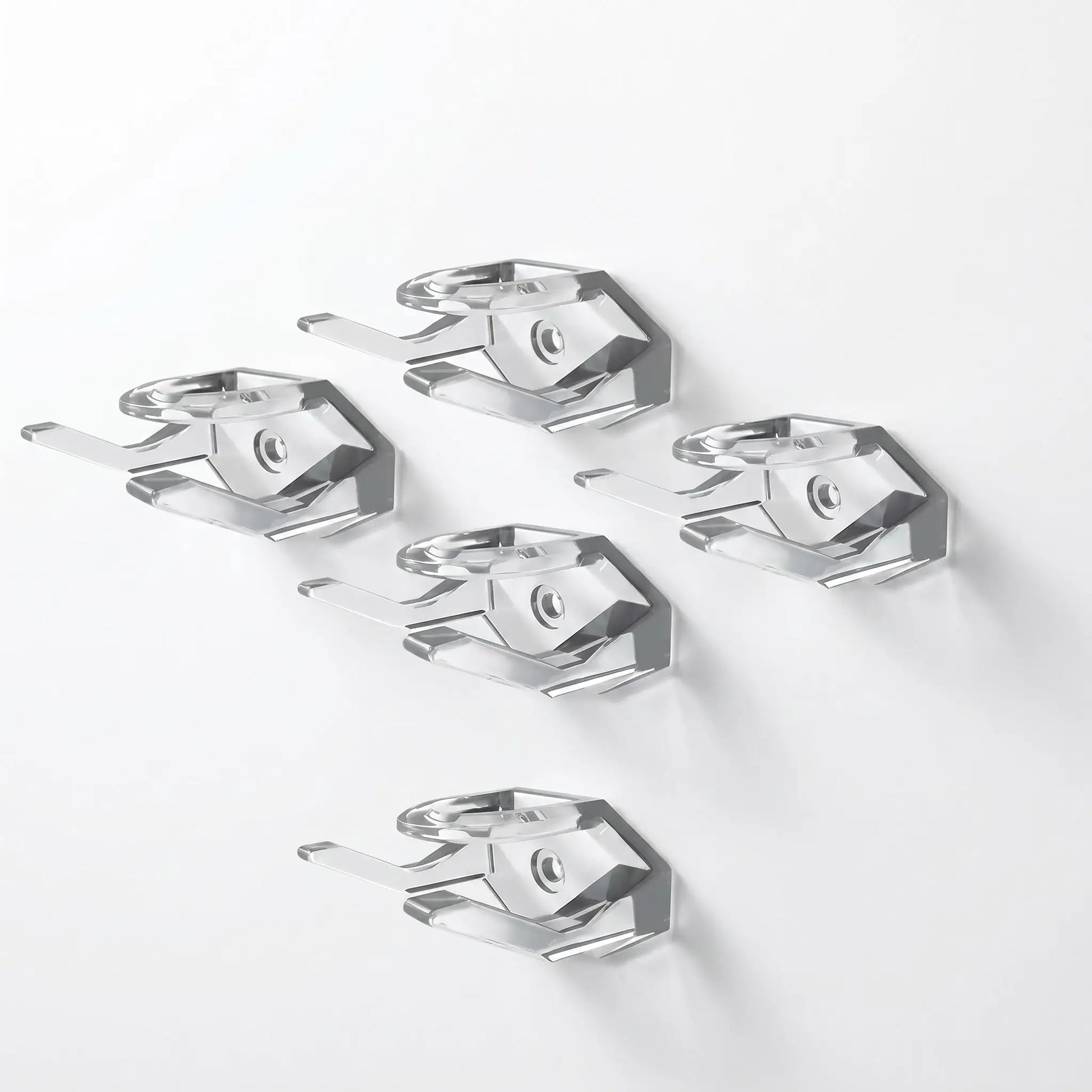 Lot de 5 supports muraux transparents finition Cristal Pur pour casquettes, design invisible et installation sans perçage OrganizPro.