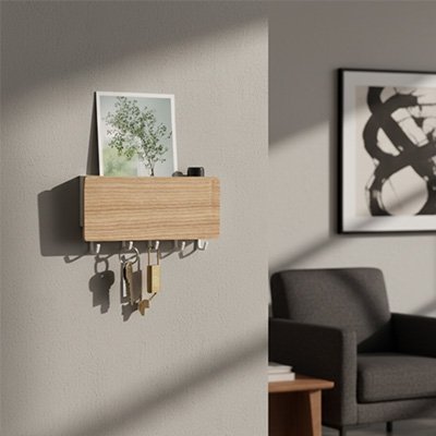 Porte-clé mural en bois avec étagère de rangement pour entrée organisée – Rangement Signature
