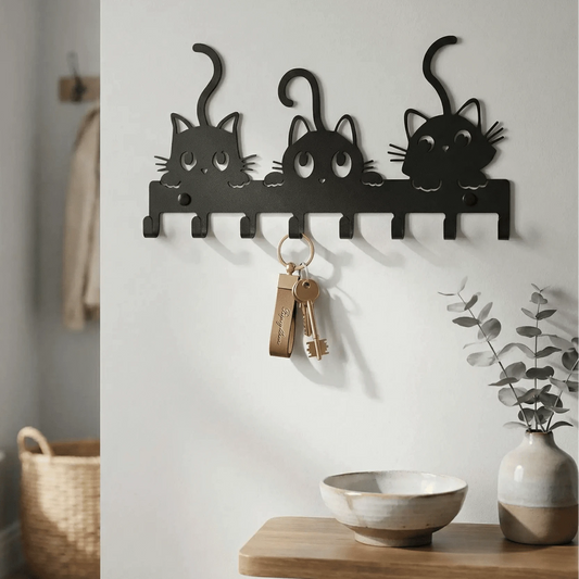 Porte-clé Mural | Chat (8 Crochets) - MetalCat™- Coquin Porte-clés mural Rangement signature 