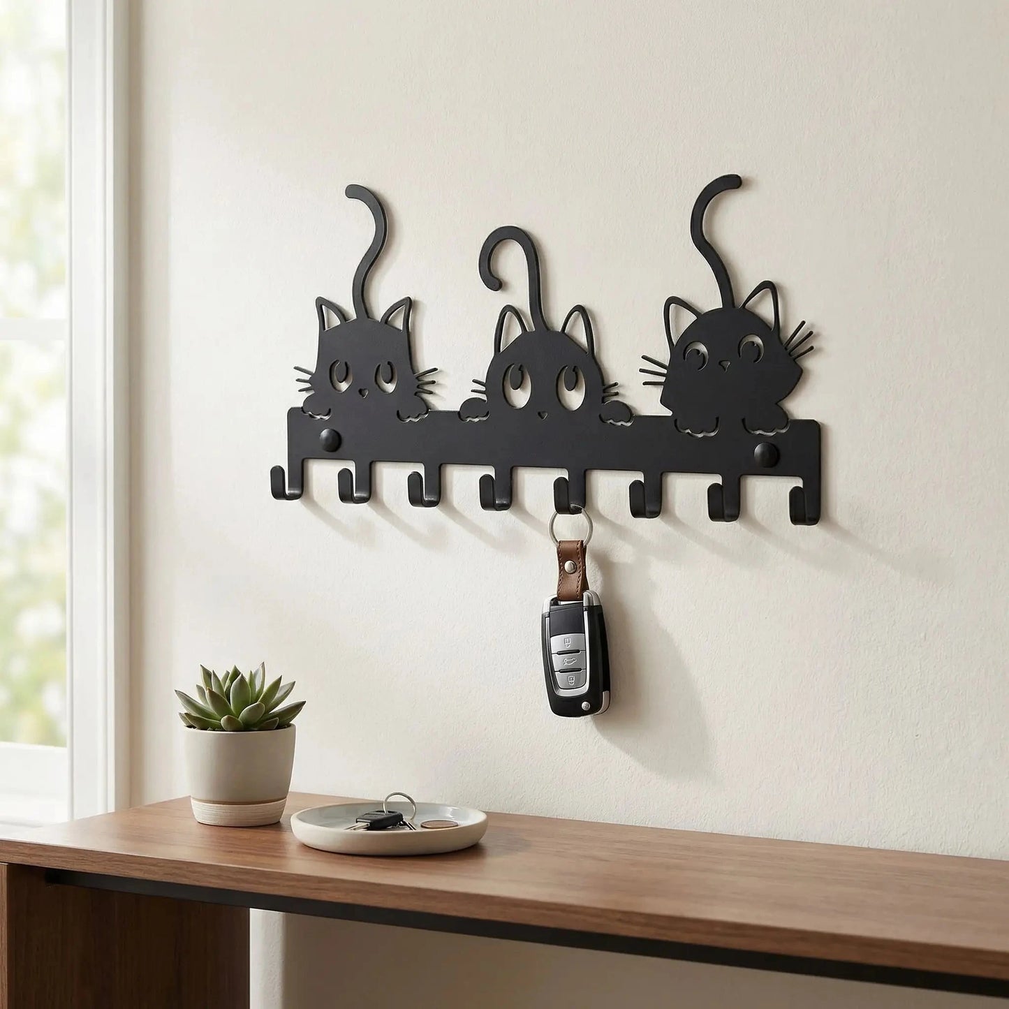 Porte-clé Mural | Chat (8 Crochets) - MetalCat™- Coquin Porte-clés mural Rangement signature 