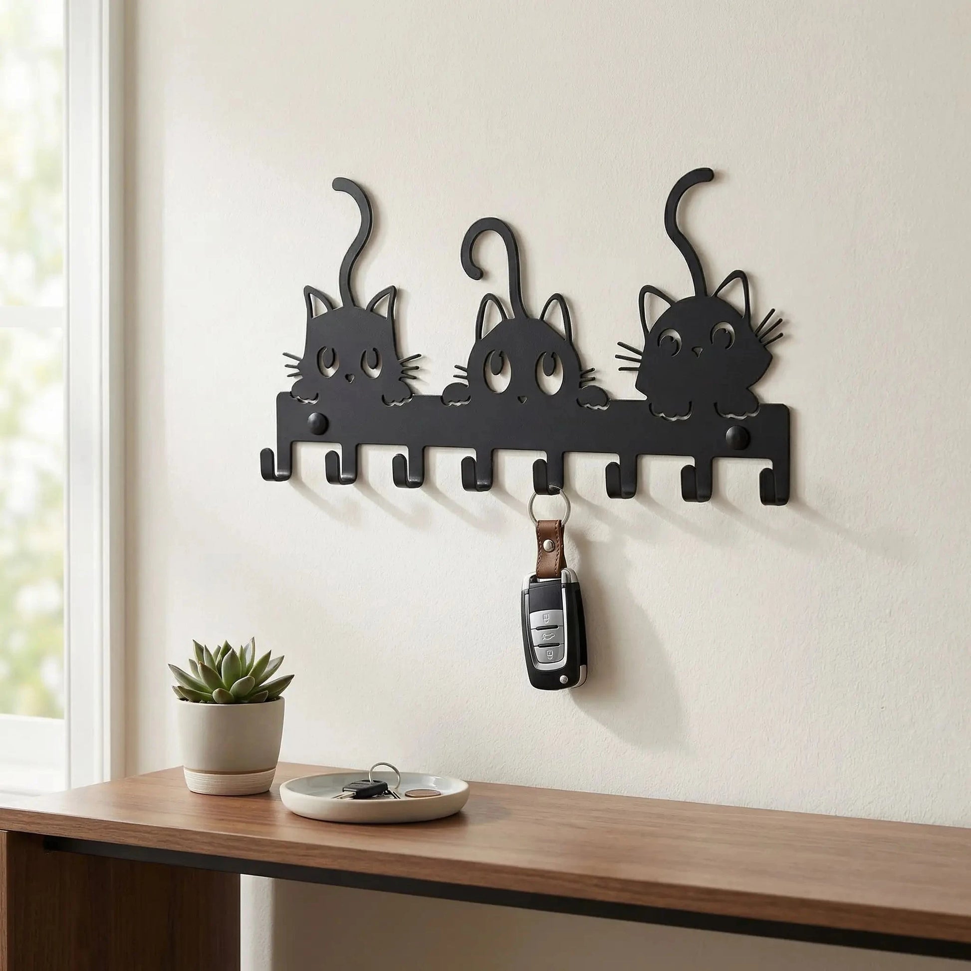 Porte-clé Mural | Chat (8 Crochets) - MetalCat™- Coquin Porte-clés mural Rangement signature 