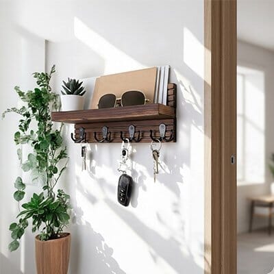 Porte-Clé Mural | Design en Bois avec Étagère de Rangement Porte-Clé Mural avec Étagère Rangement signature 
