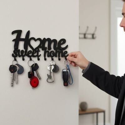 Porte-Clé Mural | Home Sweet Home - Noir 8 Crochets Porte-clés mural Rangement signature 