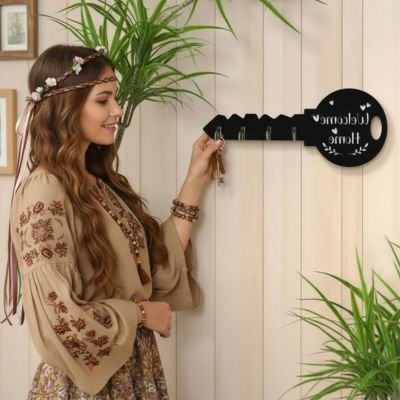 Porte clé mural noir style bohème