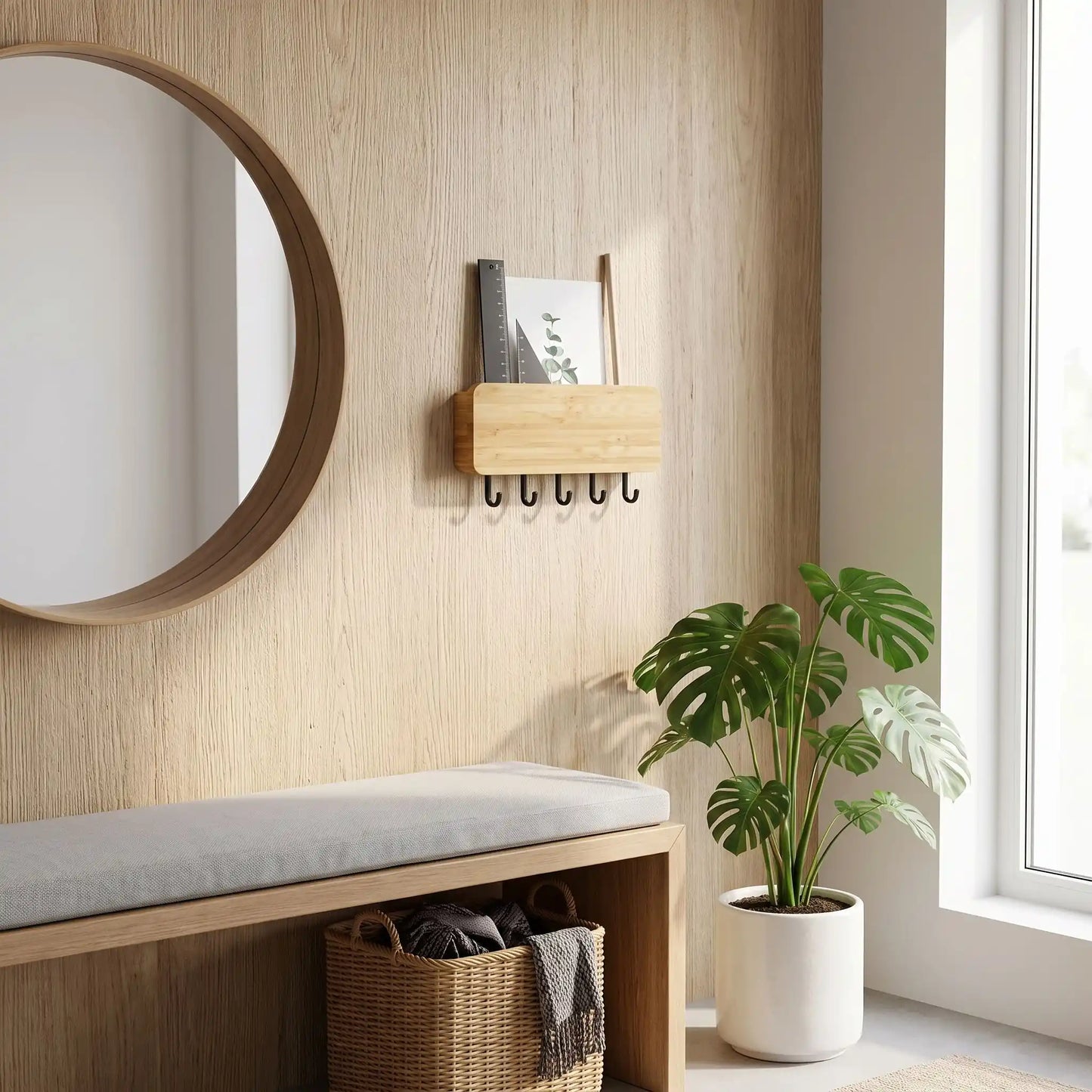 Porte-clé mural SKOG™ en bois présenté dans une entrée organisée