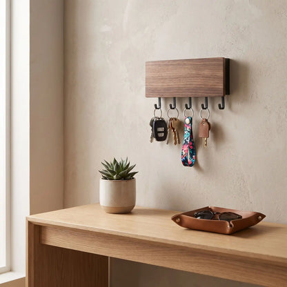 Porte-clé mural SKOG™ noir en bois avec détail des crochets élégants