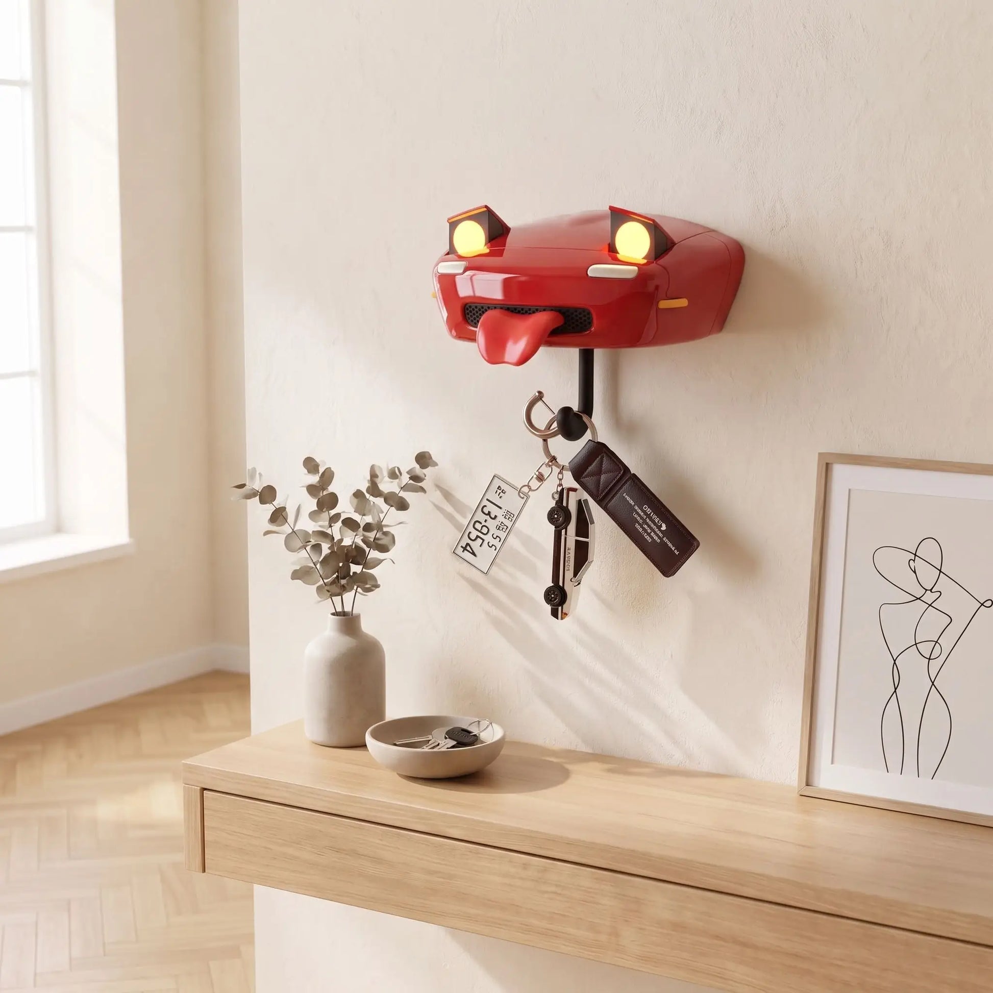 Porte‑clés mural adhésif plastique résistant rouge FJELL LightKey