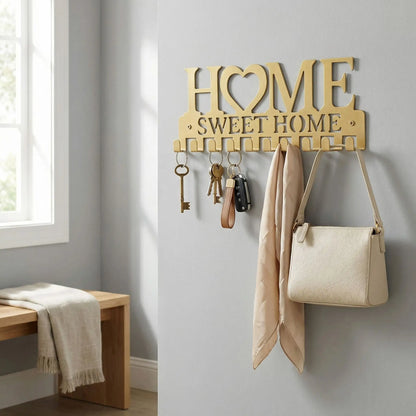 Porte-clés mural doré finition luxe Sweet Home pour décoration d'entrée élégante et organisée